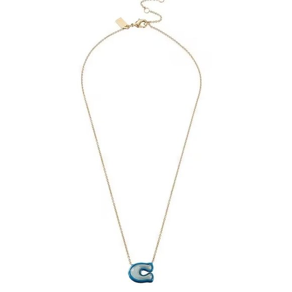 NEW! Coach Puffy Enamel Stone C Charm Pendant Necklace in Blue Multi - Picture 6 of 6